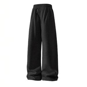 Black Woolen Men's Straight Leg Sweatpants Elastic Waist Casual Baggy Joggers <b>Winter</b> <b>Trousers</b> - Product Image 1