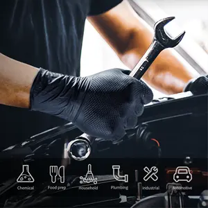 قفازات متينة مخصصة للحماية من البودرة خالية من اللون الأسود متوفرة بمقاس 10 مل للاستعمال مرة واحدة لأغراض السلامة الميكانيكية في الأعمال الميكانيكية للسيارات من النتريل