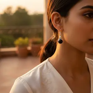 Boucles d'oreilles pendantes en or 14 carats et argent 925 avec onyx noir et diamants pour femmes, cadeau de mariage, bijoux - Product Image 3