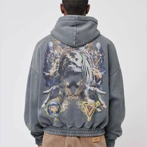 Sudadera con capucha con cremallera y hombros caídos para hombre, efecto lavado Vintage con impresión Digital DTG, mezcla de algodón 100% para invierno - Product Image 2