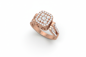 Elegant Gold Cocktail Square Cluster Halo <b>Split</b> Shank Natural Diamond <b>Ring</b> for Women's - Product Image 3