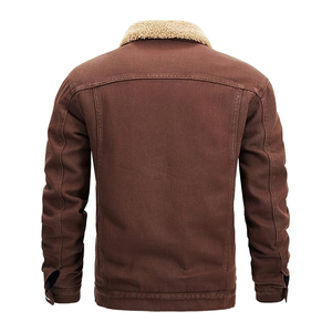 Veste en jean pour homme écologique personnalisée - 100% coton, coupe-vent, respirante, antibactérienne, doublure en fausse fourrure, lavage à l'acide, devant droit - Product Image 4