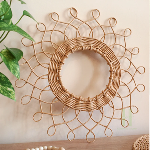 New Design Rattan Wall <b>Hanging</b> Decor Natural Home Decor Scalloped Wall Home Decor Art Vintage Wall <b>Mirror</b> Made in Vietnam - Product Image 2