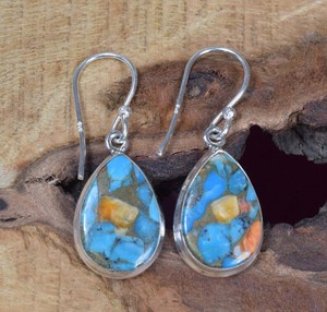 Boucles d'oreilles en cuivre turquoise nacré, argent sterling 925, bijoux en pierres précieuses faits à la main pour femmes, vente en gros - Product Image 3