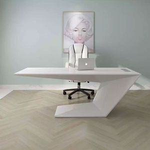 Bureau modulaire en L laqué, design moderne et technologique, mobilier de bureau à domicile, tiroir, chargeur sans fil, CEO (MDF) Marque ML - Product Image 1
