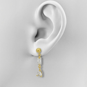 ต่างหูทองคำแท้ 14k สำหรับผู้หญิง ดีไซน์คลาสสิกหรูหรา ประดับด้วยเพชรคิวบิกเซอร์โคเนียทรงบาแกตต์และทรงลูกแพร์ รูปทรงเรขาคณิต - Product Image 4