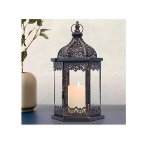 Juego de farolillos marroquíes de gran venta, vidrio y metal multicolores para decoración del hogar o la boda, incluye portavelas y frascos - Product Image 1
