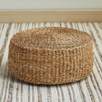 Chaise assise au sol en jonc de mer naturel écologique tissé à la main grand pouf à coussin carré pour sièges d'intérieur