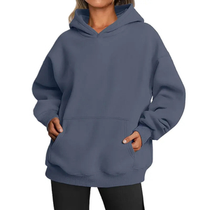 Sweat-shirt à capuche décontracté pour femmes, en coton 100%, coupe ample, couleur unie, noir - Product Image 2
