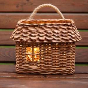 Panier en rotin fait main en forme de maison, feuilles de pin, rangement, décoration intérieure naturelle tissée - Product Image 5