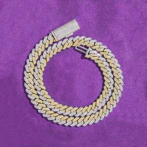 Cadena Cubana para Hombre con Diamantes de Dos Tonos, Pasa Prueba de Diamantes, Estilo Hip Hop, Plata de Ley 925, Chapado en Oro, Corte Brillante - Product Image 4