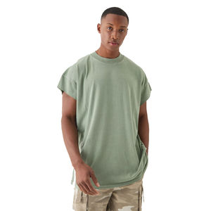 Wholesale 2025 Acid Wash Oversized <b>T</b> <b>Shirt</b> With <b>Cropped</b> Sleeves <b>Men</b> 100% Cotton Blank <b>Cropped</b> <b>T</b> <b>Shirts</b> With Custom Logo - Product Image 1