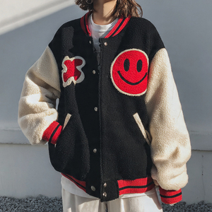 Drop Shoulder Varsity Coat Women Oversized Winter Varsity Jacket Tops Outdoor Baggy Embroidery <b>Wool</b> Varsity Jacket Women's - Product Image 4