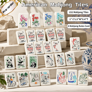 Nouveauté : Jeu de Mahjong américain de 152 tuiles avec des motifs de pandas, des bosquets de bambou, des fleurs, des jokers et des <span class=keywords><strong>cartes</strong></span> de règles - Product Image 1