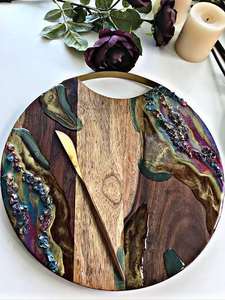 เขียงไม้ทำมือ บอร์ดเรซิ่นสำหรับเสิร์ฟชีสและอาหารว่าง งานฝีมือ - Product Image 2