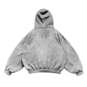 Acid Wash Boxy recadrée à capuche unisexe 100% coton Prolmer sweat sérigraphie Streetwear pull à capuche - Product Image 4