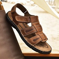 Sandales pour hommes confortables à bout ouvert de haute qualité en cuir pleine fleur élégant avec sangles à crochet et boucle souples réglables en gros