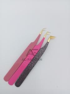 แหนบปลายขนตาสแตนเลสแบบจุดสีทองแหนบต่อขนตาที่จับเพชรปลายไฟเบอร์มีสีชมพูสีดำ - Product Image 4