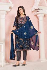 Calidad de exportación india, alta demanda, pantalón Kurti de seda viscosa premium y Dupatta con trabajo de bordado pesado, exportador mundial - Product Image 6