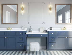 Armarios de cocina modernos de coctelera azul con materiales de panel de madera de acero inoxidable de cerámica - Product Image 3