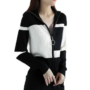 Hot Selling Streetwear Hip Hop Turn Down Collar Neck Knitted Sweater For Women From Pakistan