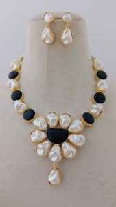 Azure Blossom Ethnic Style Necklace Set Unique <b>Large</b> Oval Aqua <b>Stone</b> and Brass for Weddings Parties Engagements Anniversaries - Product Image 2