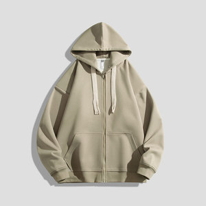 OEM Unisex Otoño Invierno Jersey bordado liso sudadera con cremallera completa Ups lavado técnica sólido con capucha suelta DDP envío - Product Image 1