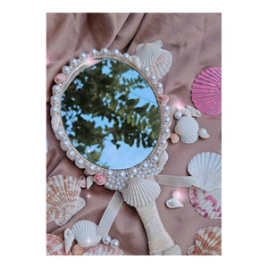 Espejo de bolsillo con borde de concha, artículo cosmético elegante para bolsas de maquillaje de verano, regalos tropicales y uso diario - Product Image 3