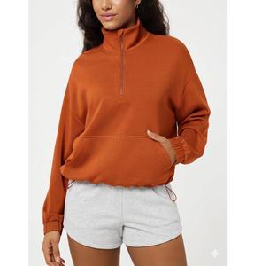 Women's Slate Blue Quarter Zip Mock Neck Oversized Sweatshirt <b>Drop</b> Shoulder Long Sleeve Casual Fleece Pullover Loose Fit Soft - Product Image 6