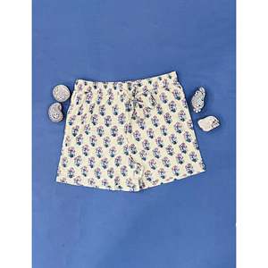 กางเกงขาสั้นผ้าฝ้ายพิมพ์ลายบล็อก 100% - ไซส์ใหญ่ ระบายอากาศได้ดี เอวกลาง พร้อมลายตกแต่ง - Product Image 1