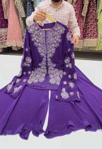 Lanzamiento de la nueva ropa de fiesta de diseñador Nueva colección Chinon Secuencia de seda bordada y Top DE TRABAJO DE ESPEJO real con Palazzo - Product Image 2