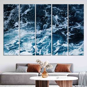 Lienzo impreso en 3D con diseño de olas oceánicas: arte mural costero moderno, JUEGO DE 5 LIENZOS - Product Image 1