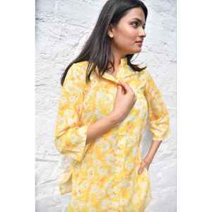 ชุดเซ็ตผ้าชีฟองลายดอกไม้สีเหลืองขาวสไตล์ลำลองสำหรับผู้หญิง ไซส์ XS เสื้อแขนสามส่วนสำหรับใส่ทุกวัน - Product Image 2