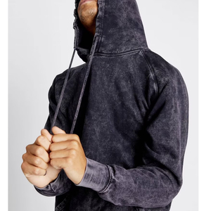 Sweat à capuche pour homme en coton mélangé, style vintage, délavé à l'acide, couleur unie, molleton épais d'hiver, respirant, séchage rapide, impression de logo personnalisée - Product Image 1