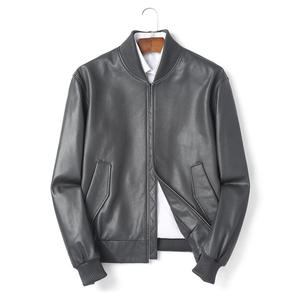 Chaqueta de Cuero Vacuno Genuino para Hombre, Chaqueta Corta Estilo Béisbol con Método de Tejido Transpirable, Estilo Urbano, Temporada de Primavera - Product Image 1