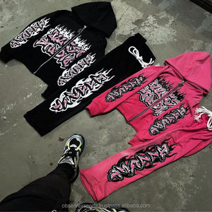 Chándal de estilo callejero Vintage personalizado, 100% algodón a rayas, diseño de cordón desgastado, transpirable, ajuste holgado, lavado Vintage - Product Image 6