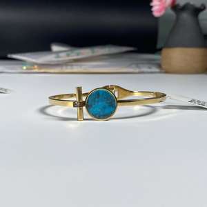 Nuevo Brazalete de Plata con Cuentas Turquesas Grandes y Redondas, Estilo Clásico, Modelo Chino LFY0391 a Precio de Fábrica - Product Image 1