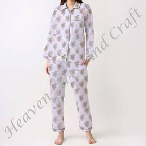 Conjunto de Pijamas de Algodón 100% para Mujer, Ropa de Dormir Suave para el Hogar, Conjunto de Pijamas de Primavera/Verano con Estampado Floral/Personajes/Letras/Patrón/Vacaciones/Árbol, Modelo PJ126 - Product Image 5
