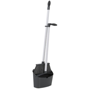 Juego de recogedor vertical y escoba de mango largo con cabezal de cepillo de plástico para limpieza y barrido de suelos - Product Image 1