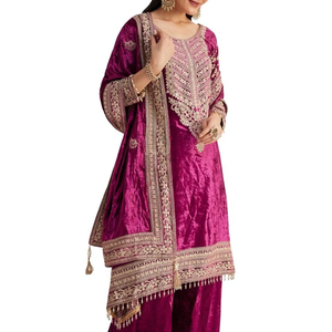 Elegante vestido de terciopelo al por mayor tradicional personalizado bordado hecho a mano vestido de terciopelo ropa de invierno vestido de terciopelo nupcial para la venta - Product Image 3