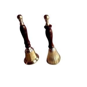 Set Of 2 Gold And Silver Color Hand <b>Bell</b> In Brass Round Shape Hand <b>Bell</b> With Wooden Black Handle For Sale - Product Image 3