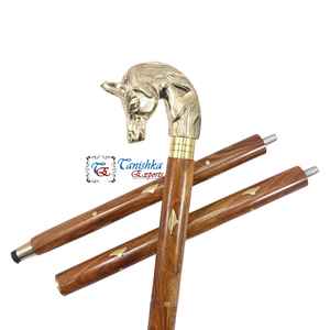 Bastón de Madera Plegable con Mango de Cabeza de Caballo Hecho a Mano en Latón Pulido Vintage para Hombres y Mujeres - Regalo Perfecto para Actividades al Aire Libre - Product Image 3