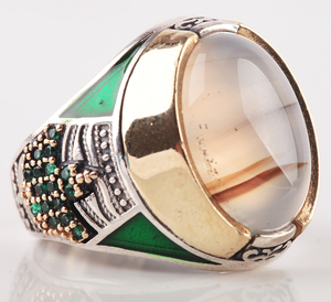 Yemeni Agate Embellished Ethnic Ottoman Style 925 <b>Sterling</b> <b>Silver</b> Men's <b>Ring</b> Turkey <b>Set</b> Jewelry Party Wholesale - Product Image 1