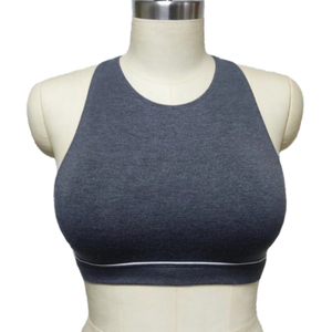 Soutien-gorge de sport à maintien élevé pour femme, 95 % coton, 5 % élasthanne, respirant, séchage rapide, motif uni, ourlet côtelé élastique, bretelles ajustables - Product Image 1