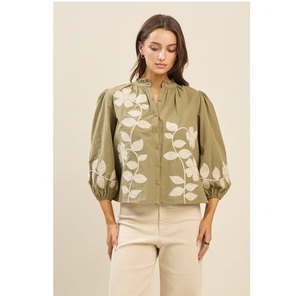 Chemises à manches longues en coton vintage pour femmes, vente chaude, broderie, confortables, respirantes, coton gaze écologique, ODM, bureau - Product Image 1