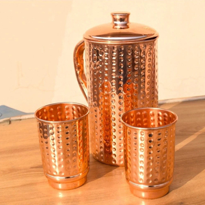 Jarra de agua de cobre puro de calidad de exportación, jarra de cobre de 1,5 l, jarra India hecha a mano, precio más bajo, diseño martillado con diamantes para decoración del hogar - Product Image 5