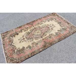 3.7x6.7 ft Turkish Rug, <b>Brown</b> Ikat Vintage Rug <b>Wool</b> - Product Image 2