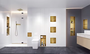 Estante de <span class=keywords><strong>Ducha</strong></span> Empotrado de Acero Inoxidable 304 con Cepillo Integrado, Venta Directa de Fábrica, Organizador de Baño para Hotel, Nicho de Pared - Product Image 6