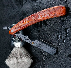 Rasoir droit à manche en bois incurvé pour utilisation en salon facial Caractéristique de sécurité jetable Motif d'araignée Poudre de conception pliante - Product Image 3