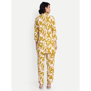 Pantalones de traje elegantes con estampado geométrico de color mostaza para mujer, ropa de vacaciones Formal informal personalizada de estilo occidental - Product Image 5